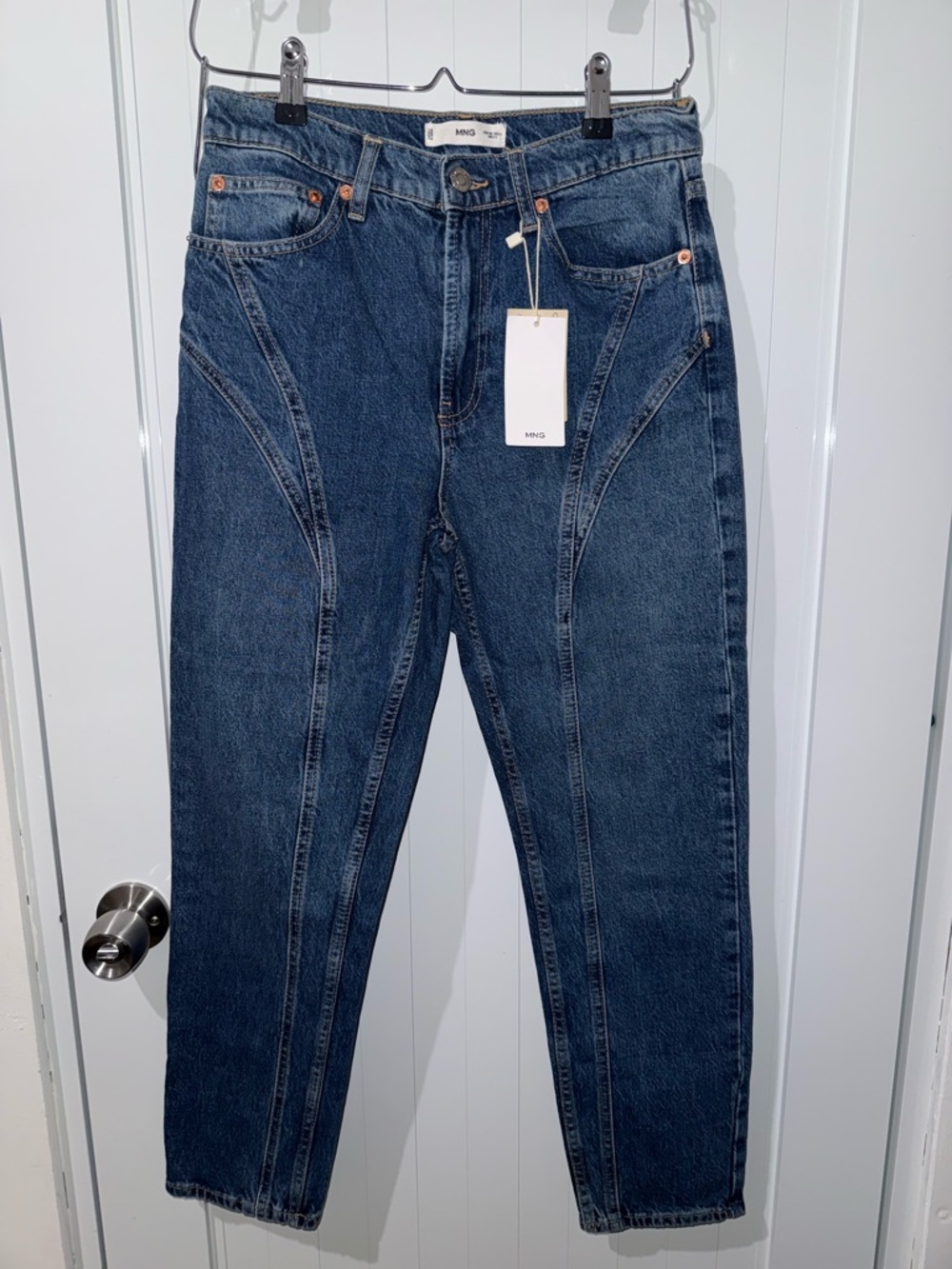 Mango High Waisted Straight Leg Jeans | Vintage Wash | Paneled Seam Denim | NWT